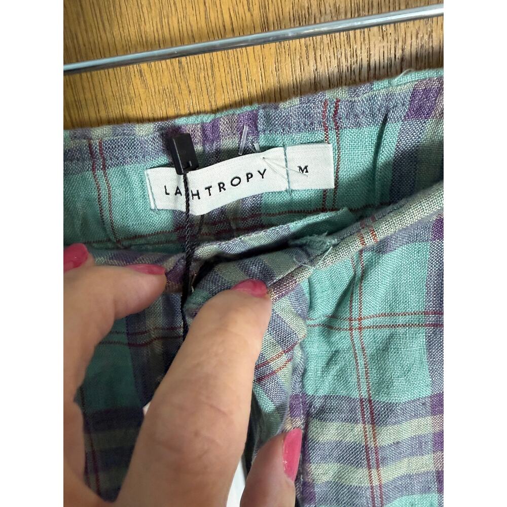 NEW LANHTROPY 100% Linen Shorts Pleated Plaid Pockets M Preppy Coastal Summer - Picture 6 of 6
